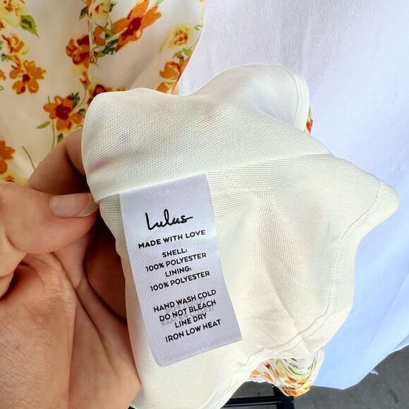 Lulu’s Day Date White and Orange Floral Print Tie-Back Dress - Size M - Picture 8 of 9